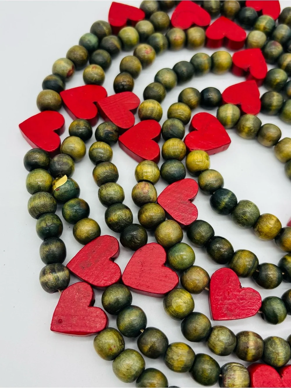 Vintage Wooden Heart Bead Garlands 3 Set 8 Ft Rustic Country Farmhouse Primitive